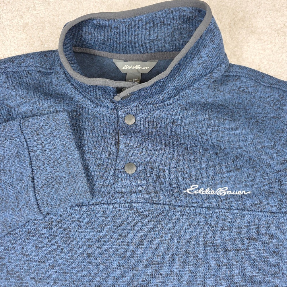 Eddie Bauer Mens L Blue Radiator Fleece Snap Pullover Outdoor Knit Henley Casual